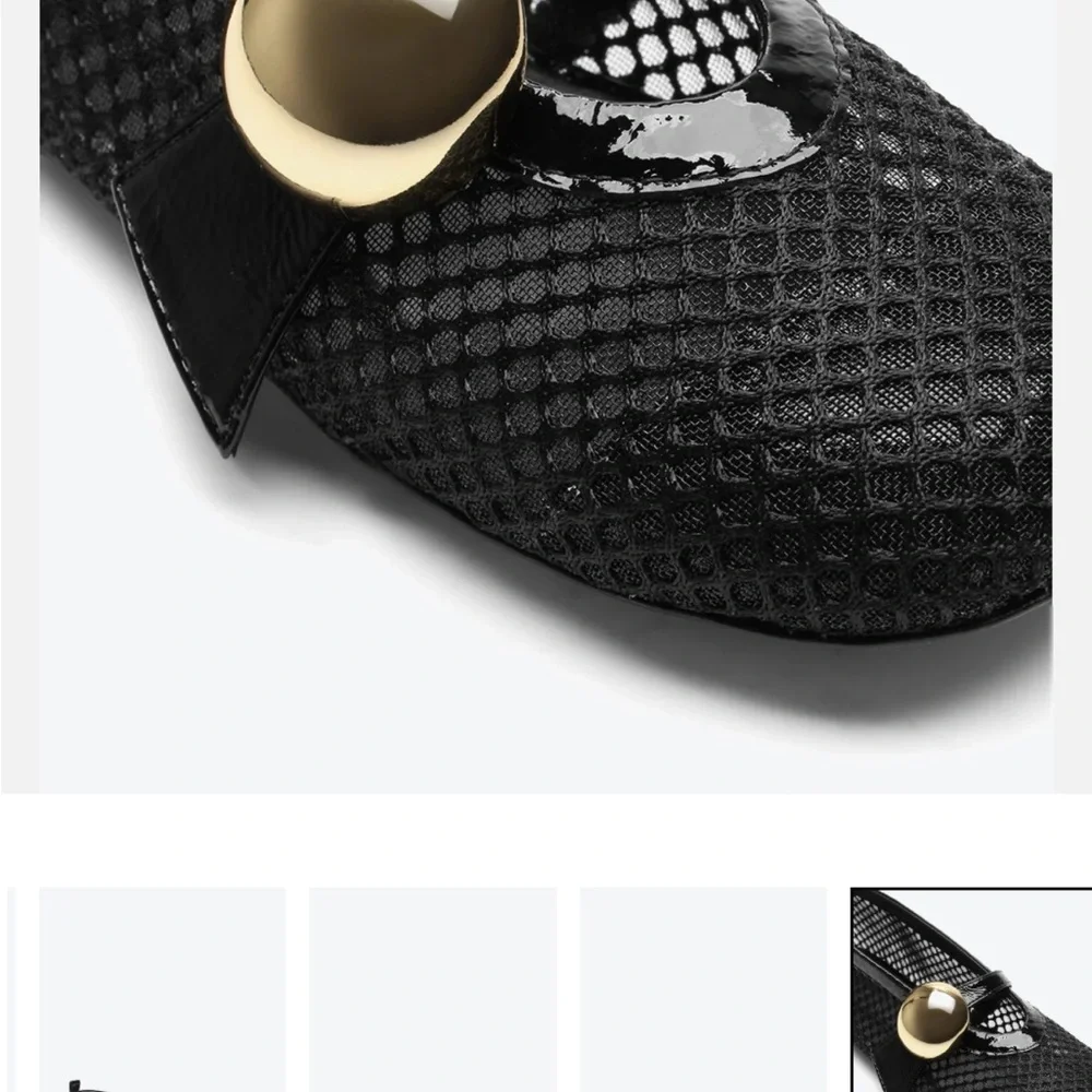 Chic Black Mesh Flats with Gold Accent - Picture 3 of 7
